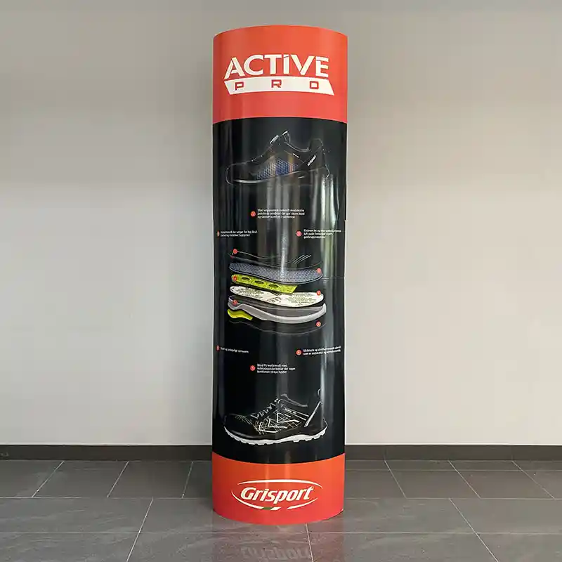 1800x500 mm elliptical totem made of cardboard with glossy laminate