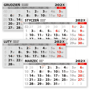 Calendar 4 - 315x140 mm, trilingual with name&holidays
