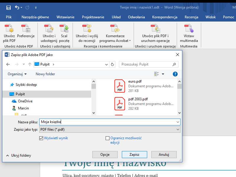 Book export to PDF from Microsoft Word for printing at a printing house