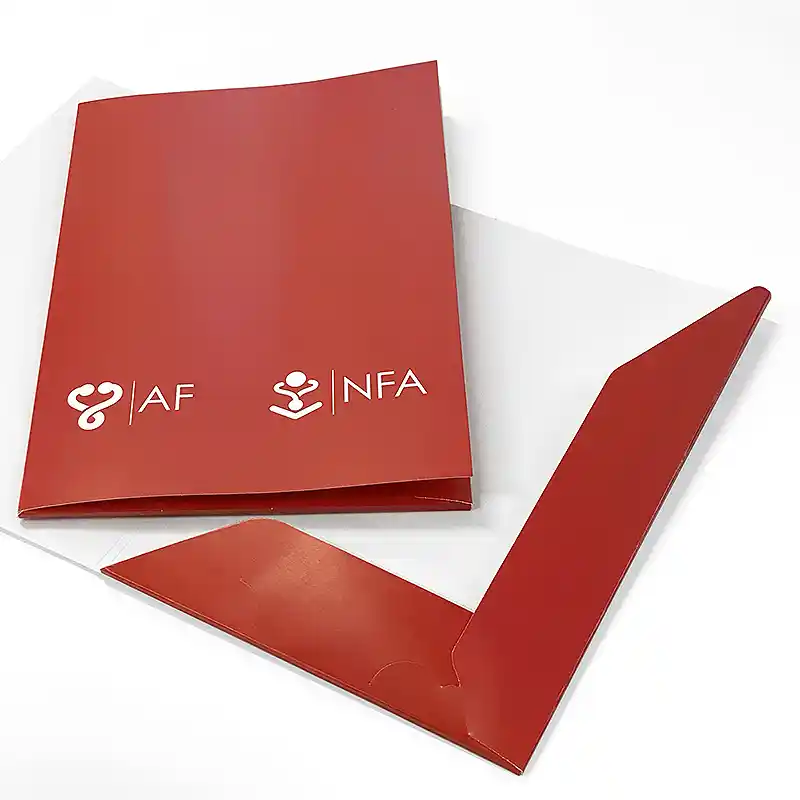 Offer folder S225, one-sided overprint in red solid (full overprint). Matte coated paper 350g