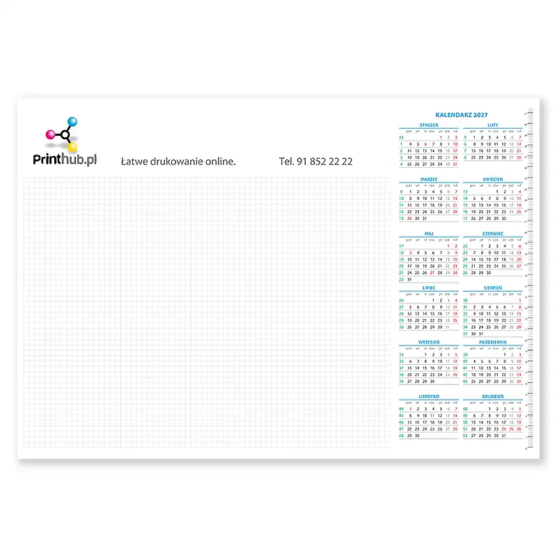 Practical A2 desk pad, 2027 with a calendar, ruler and huge notepad!  <br>Space for your advertisement is 420x80 mm (A2) or 340x63 (B3)