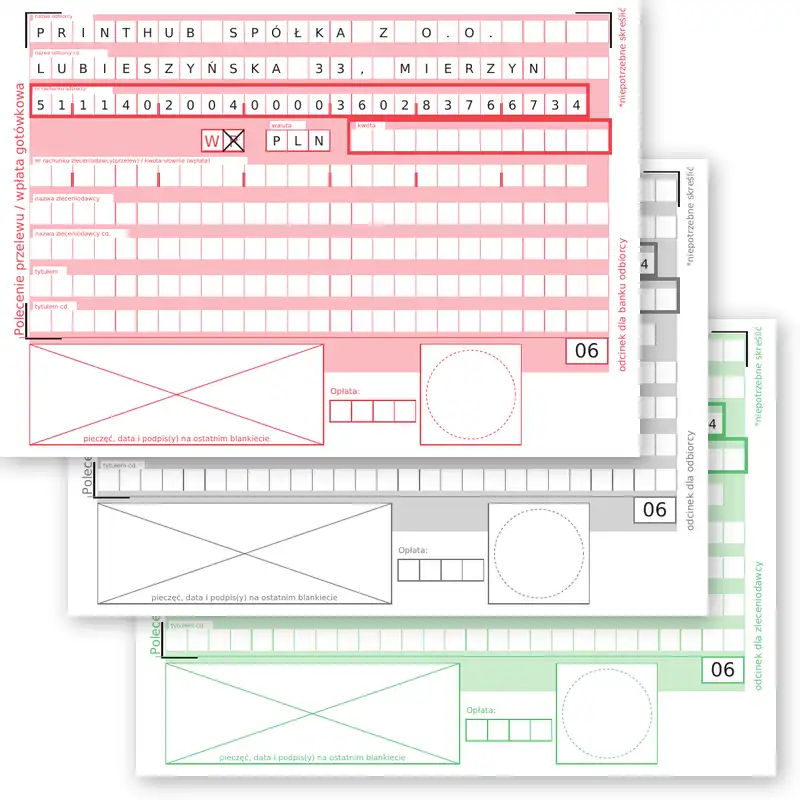 Personalized carbonless forms in a pad, direct debit / cash payment, recipient details pre-printed.