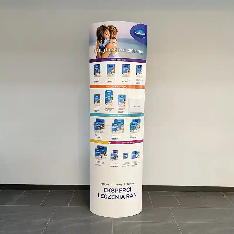 Cardboard advertising stand / totem with a pocket for A5 leaflets