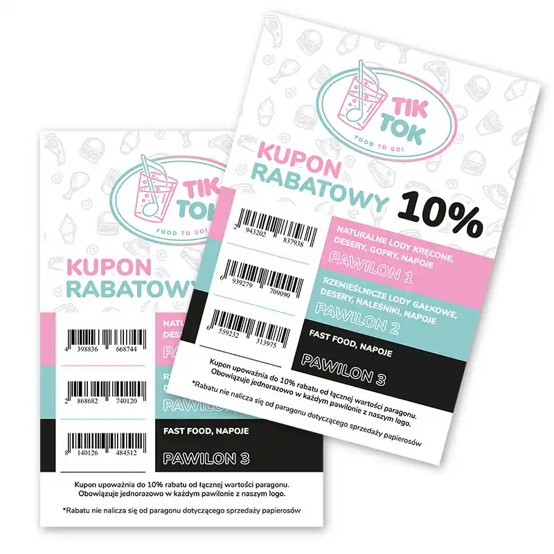 Discount coupons with 3 different bar codes printed on each coupon.
